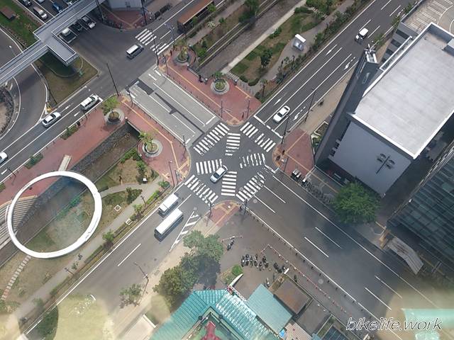 札幌のテレビ塔の上から真下を見た大通り